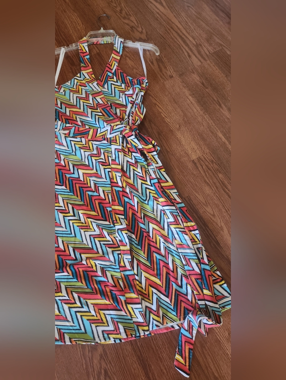 GAP Multicolor Chevron Wrap Around Halter Dress - Turquoise, Yellow, Coral - Picture 3 of 7